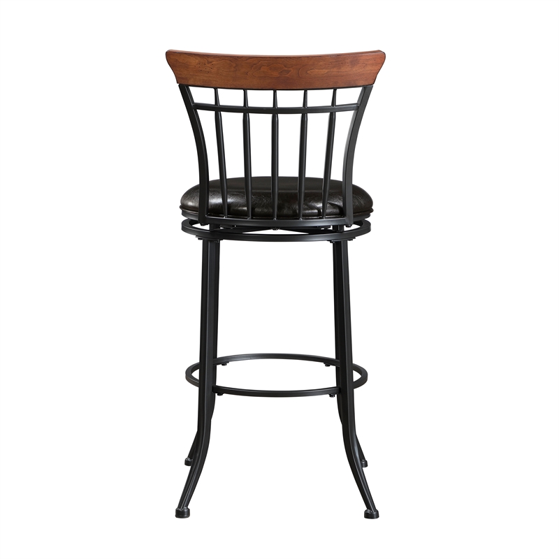 Pemberly Row Contemporary Faux Leather Swivel Pub Height Chair in Brown