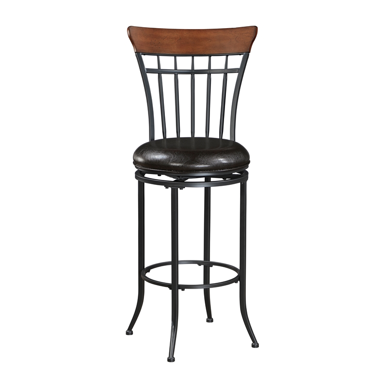 Pemberly Row Contemporary Faux Leather Swivel Pub Height Chair in Brown