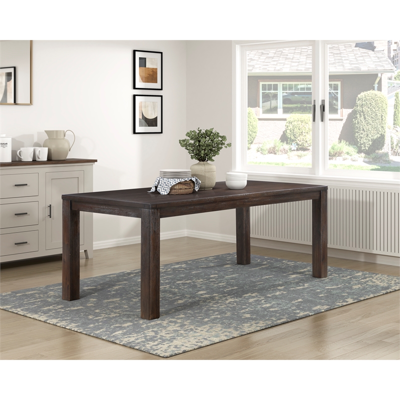 Pemberly Row Contemporary Solid Acacia Wood Dining Table in Dark Brown