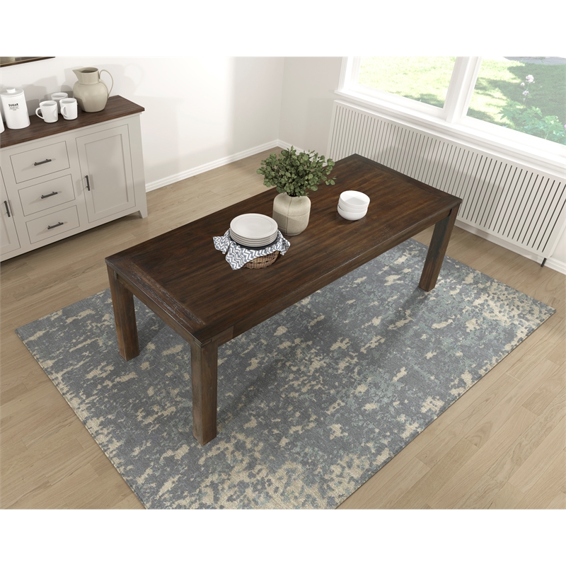 Pemberly Row Contemporary Solid Acacia Wood Dining Table in Dark Brown