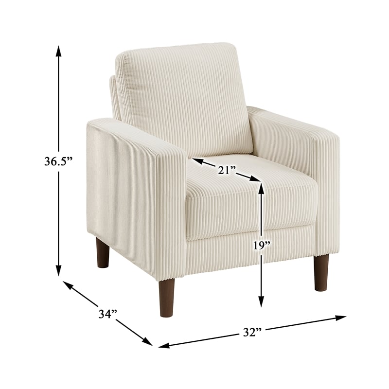 Pemberly Row Contemporary Corduroy Fabric Chair in Beige Finish