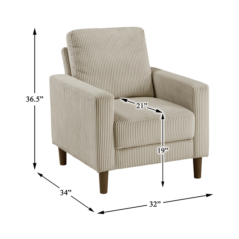 Pemberly Row Contemporary Corduroy Fabric Chair in Taupe Finish