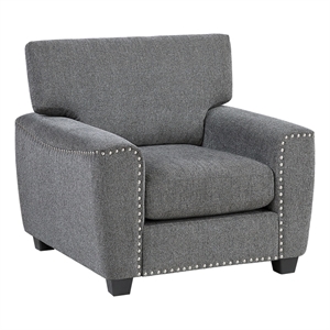 Pemberly Row Contemporary Chenille Chair in Dark Gray Finish