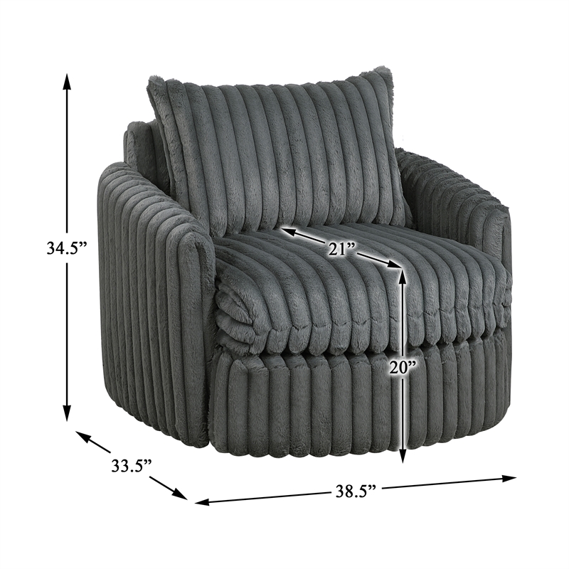 Pemberly Row Contemporary Corduroy Swivel Chair in Dark Gray