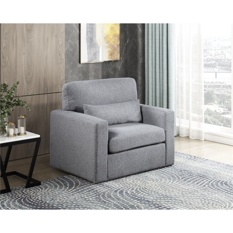 Pemberly Row Contemporary Boucle Swivel Chair in Gray Finish