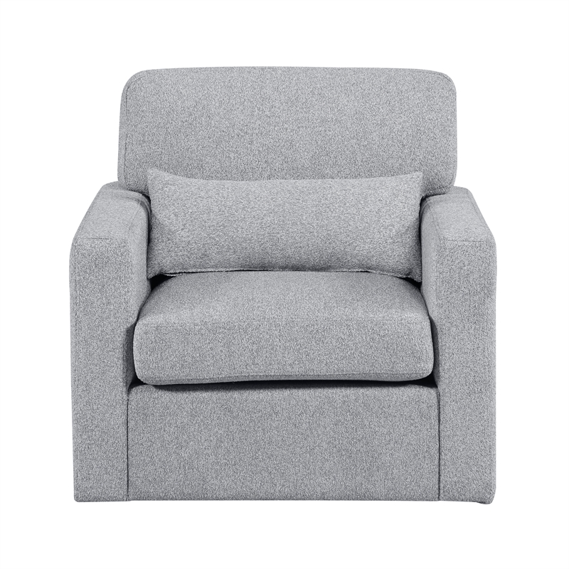 Pemberly Row Contemporary Boucle Swivel Chair in Gray Finish