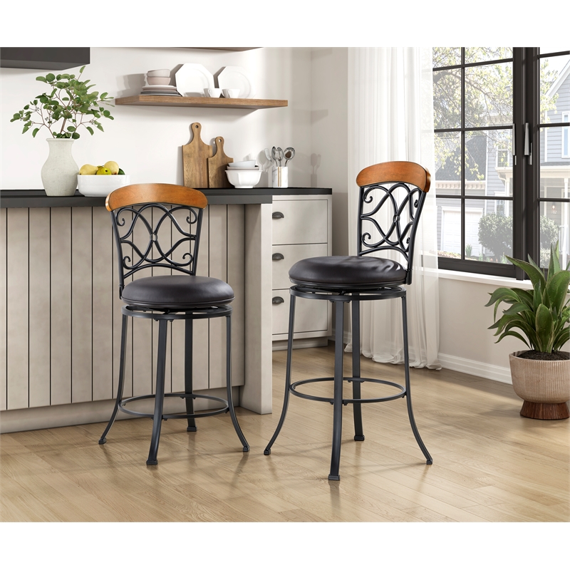 Pemberly Row Contemporary Faux Leather Swivel Pub Height Chair in Brown
