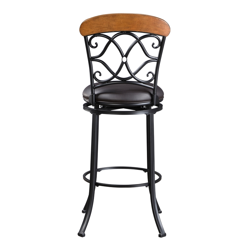 Pemberly Row Contemporary Faux Leather Swivel Pub Height Chair in Brown