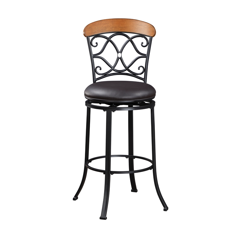 Pemberly Row Contemporary Faux Leather Swivel Pub Height Chair in Brown