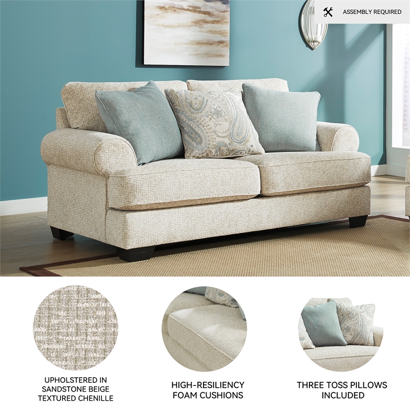 Pemberly Row Set of 3 Polyester Sofa & Loveseat & Armchair in Beige