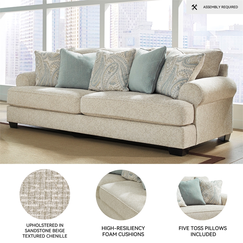 Pemberly Row Set of 3 Polyester Sofa & Loveseat & Armchair in Beige