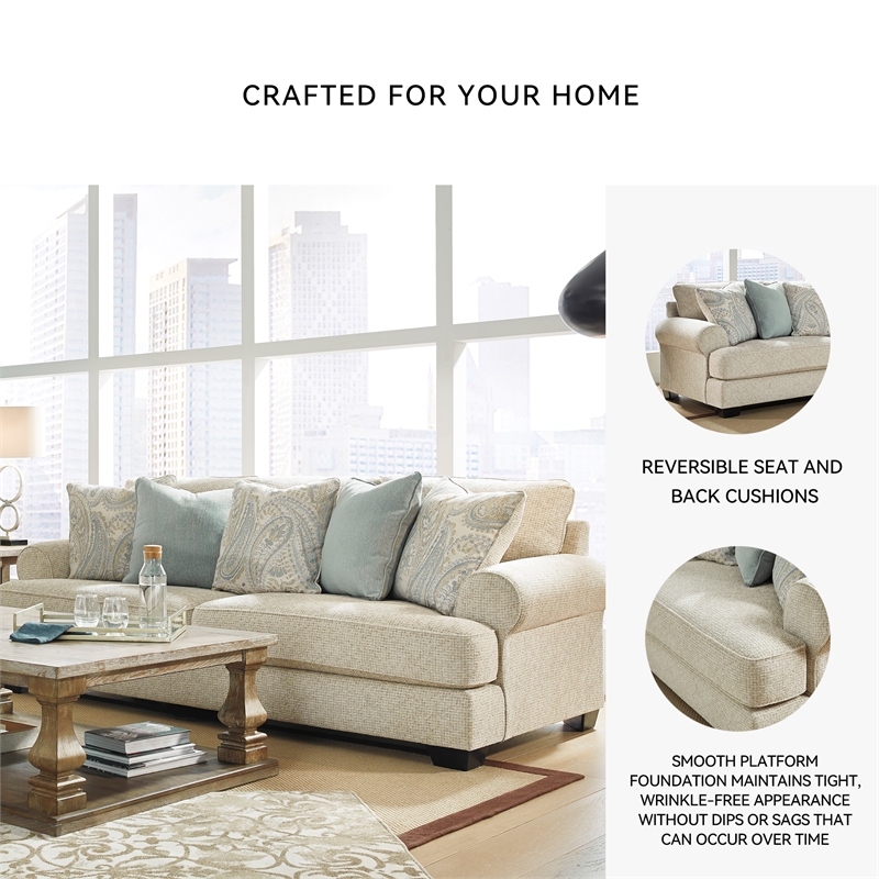 Pemberly Row Set of 3 Polyester Sofa & Loveseat & Armchair in Beige