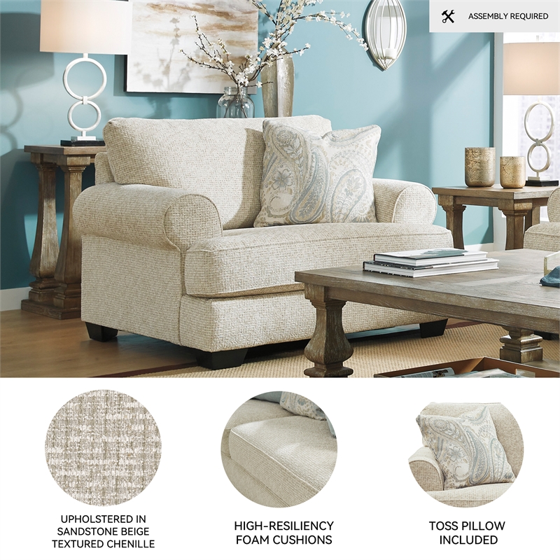 Pemberly Row Set of 3 Polyester Sofa & Loveseat & Armchair in Beige