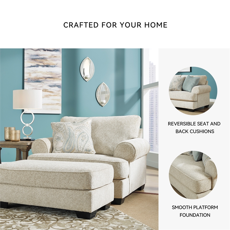 Pemberly Row Set of 3 Polyester Sofa & Loveseat & Armchair in Beige