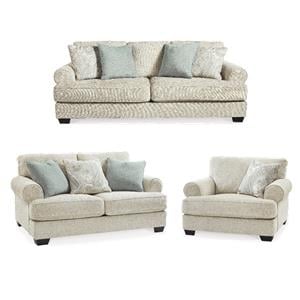 Pemberly Row Set of 3 Polyester Sofa & Loveseat & Armchair in Beige