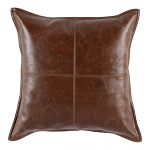 Pemberly Row Transitional 22&quot Authentic Leather Throw Pillow in Brown