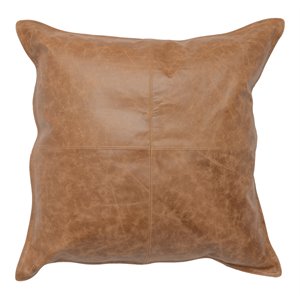 Pemberly Row 22&quot Authentic Leather Throw Pillow in Chestnut Brown