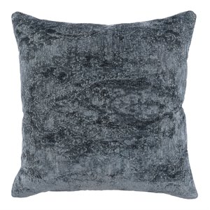 Pemberly Row 22&quot Chenille Cotton Blend Jacquard Throw Pillow in Blue