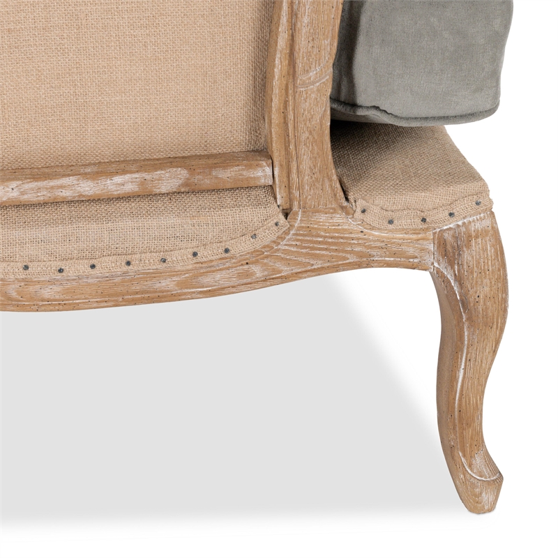 Pemberly Row Transitional Fabric and Wood Club Chair in Gray and Natural