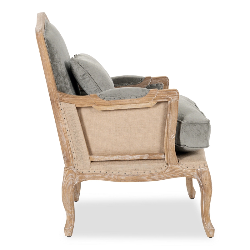 Pemberly Row Transitional Fabric and Wood Club Chair in Gray and Natural