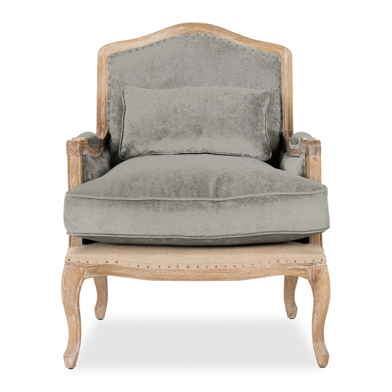Pemberly Row Transitional Fabric and Wood Club Chair in Gray and Natural
