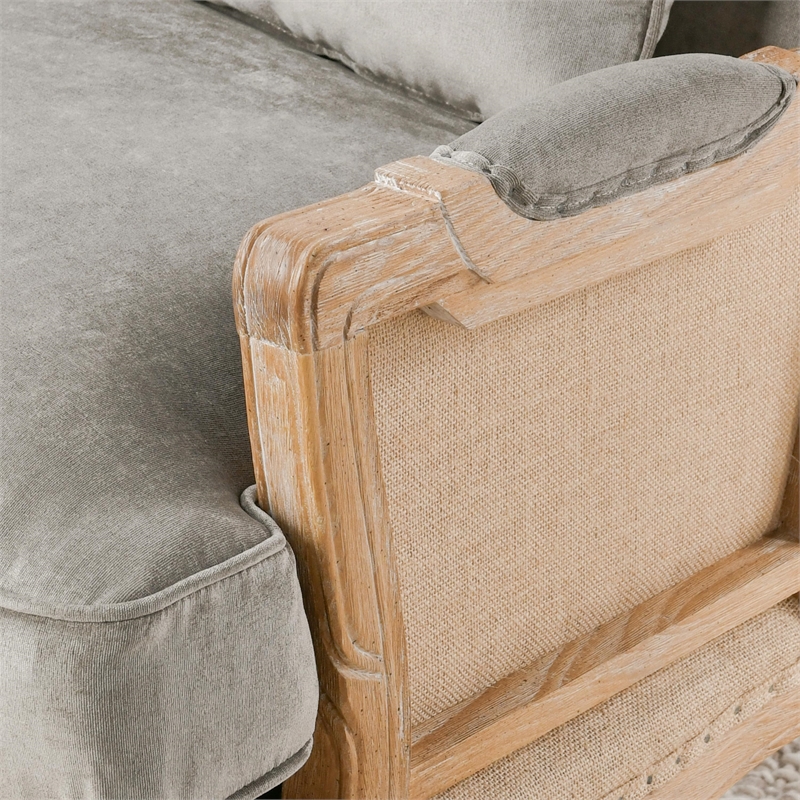 Pemberly Row Transitional Fabric and Wood Club Chair in Gray and Natural
