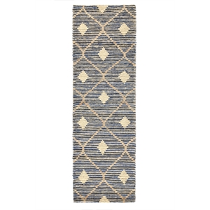 Pemberly Row 30 x 96&quot Diamond Wool & Cotton Area Rug in Indigo