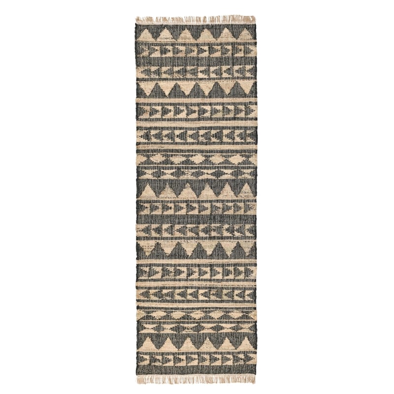 Pemberly Row 2.6' x 8' Modern Tribal Jute & Cotton Runner Rug in Black