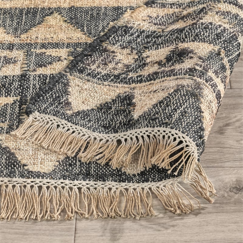 Pemberly Row 2.6' x 8' Modern Tribal Jute & Cotton Runner Rug in Black