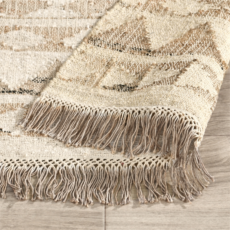 Pemberly Row 2.6' x 8' Modern Tribal Jute & Cotton Runner Rug in Natural