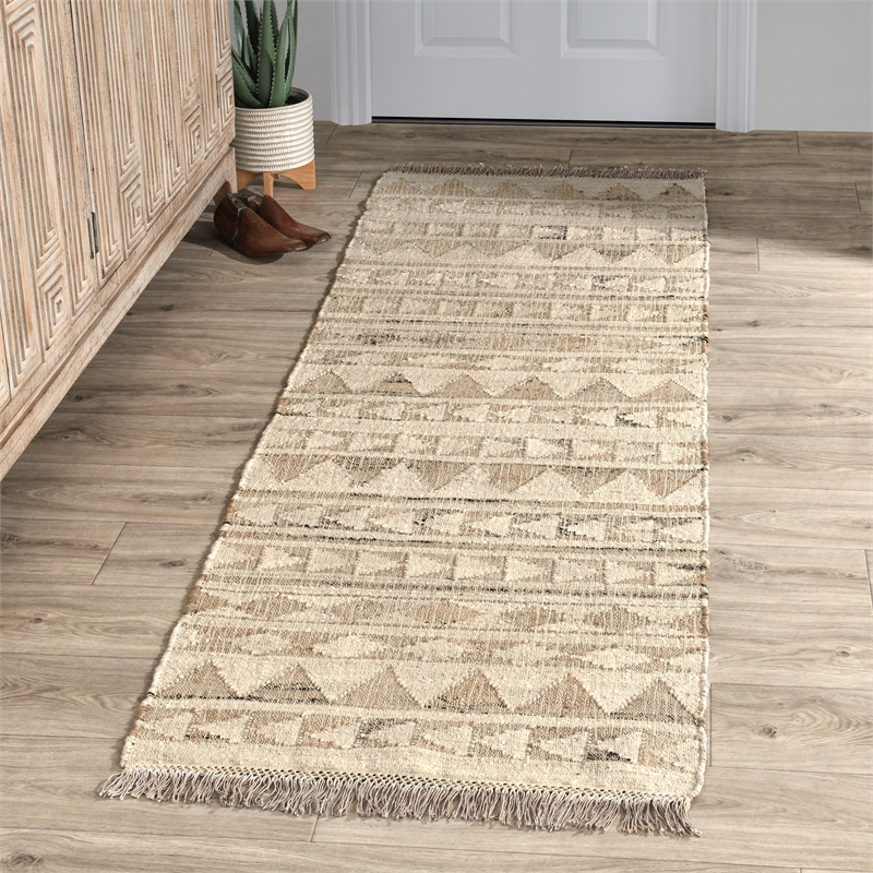 Pemberly Row 2.6' x 8' Modern Tribal Jute & Cotton Runner Rug in Natural