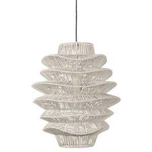 Pemberly Row 1-Light Iron and Rattan Woven Pendant in White Finish
