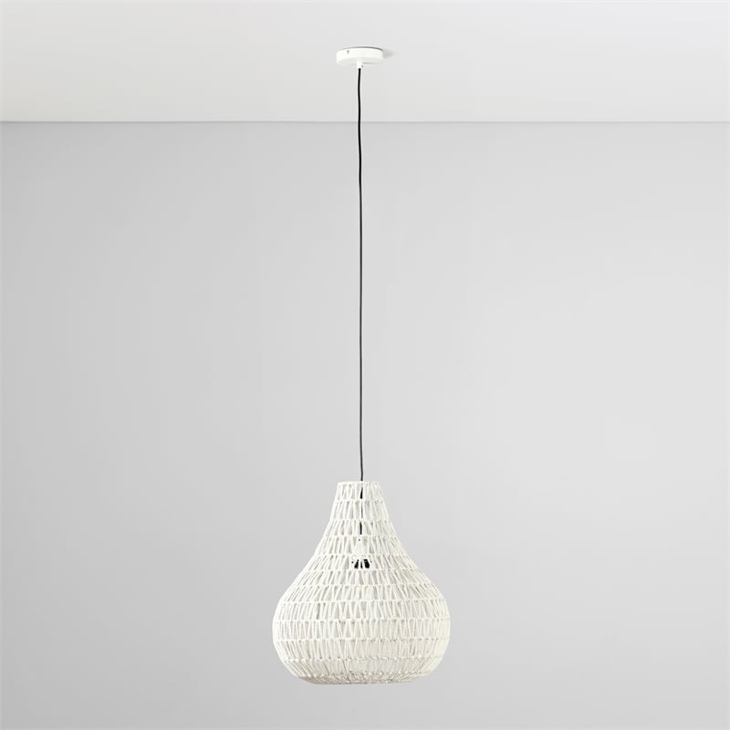 Pemberly Row 1-Light Woven and Iron Mesh Pendant in White Finish