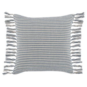 Pemberly Row 20x20&quot Square Cotton and Linen Throw Pillow in Blue/Natural