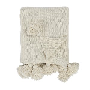 Pemberly Row 50x70&quot Transitional Knit Cotton Throw Blanket in Ivory