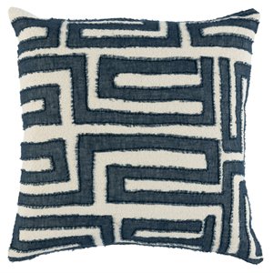 Pemberly Row 22x22&quot Knitted Cotton and Linen Throw Pillow in Blue/Ivory