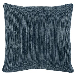 Pemberly Row 22x22&quot Knit Belgian Flax Linen Fabric Throw Pillow in Blue