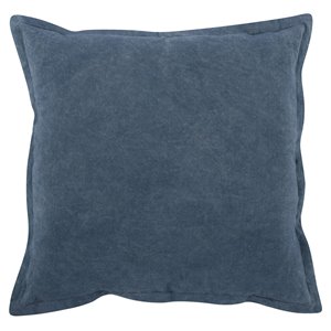 Pemberly Row 22x22&quot Square Belgian Flax Linen Fabric Throw Pillow in Blue