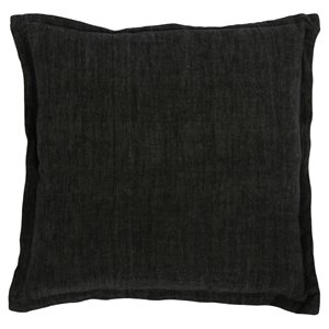 Pemberly Row 22x22&quot Square Belgian Flax Linen Fabric Throw Pillow in Charcoal