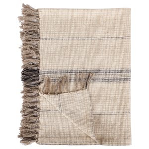 Pemberly Row 50x70&quot Cotton and Linen Blend Throw Blanket in Natural/Black