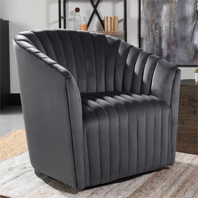Pemberly Row Transitional Polyester Fabric Swivel Accent Chair in Gray