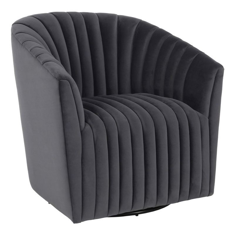 Pemberly Row Transitional Polyester Fabric Swivel Accent Chair in Gray