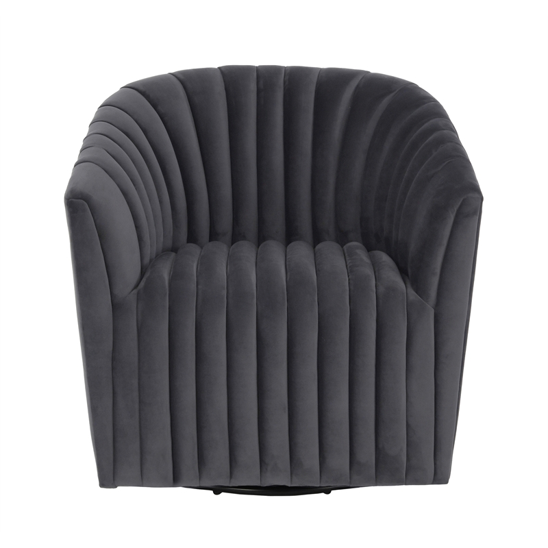 Pemberly Row Transitional Polyester Fabric Swivel Accent Chair in Gray