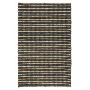 Pemberly Row 96 x 120&quot Striped Jute Fabric Area Rug in Mineral Blue/Natural