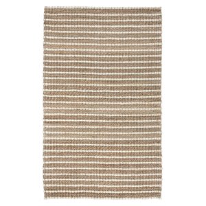 Pemberly Row 108 x 144&quot Striped Jute Fabric Area Rug in Desert/Ivory