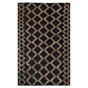 Pemberly Row 96 x 120&quot Jute & Cotton Area Rug in Black/Natural
