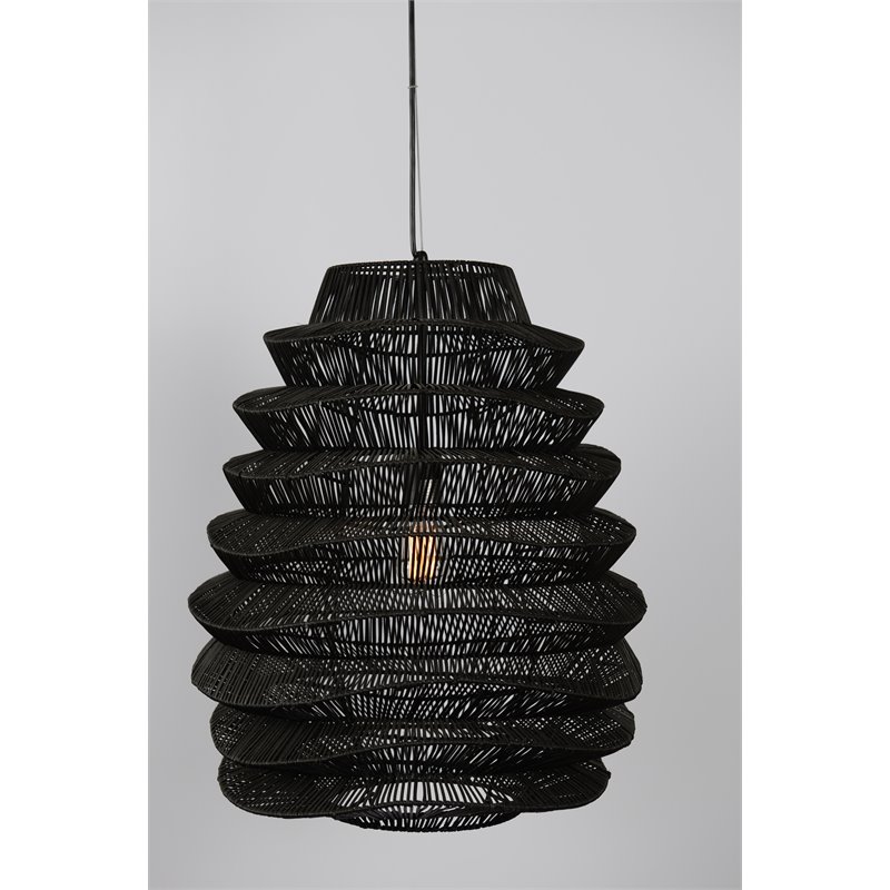 Pemberly Row 1-Light Iron Metal and Rattan Woven Pendant in Black