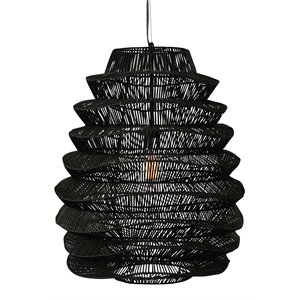 Pemberly Row 1-Light Iron Metal and Rattan Woven Pendant in Black