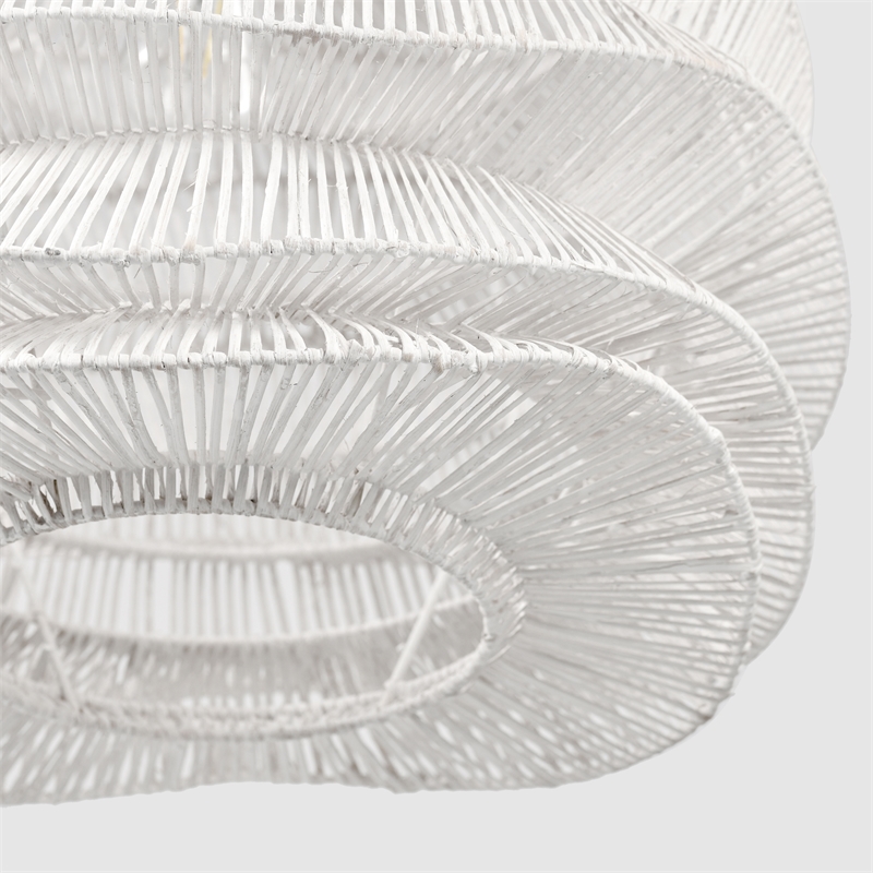 Pemberly Row 1-Light Iron Metal and Rattan Woven Pendant in White