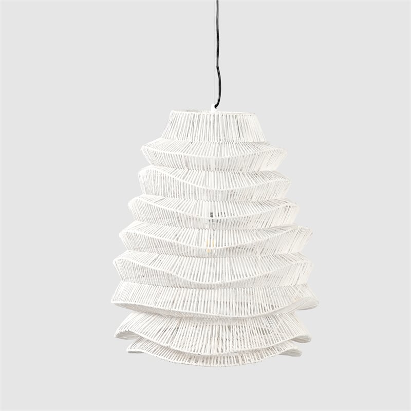 Pemberly Row 1-Light Iron Metal and Rattan Woven Pendant in White